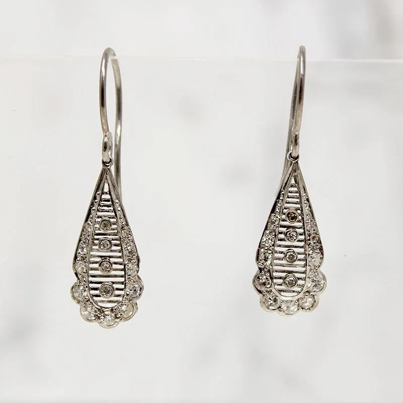 Edwardian Platinum & Diamond Teardrop Earrings