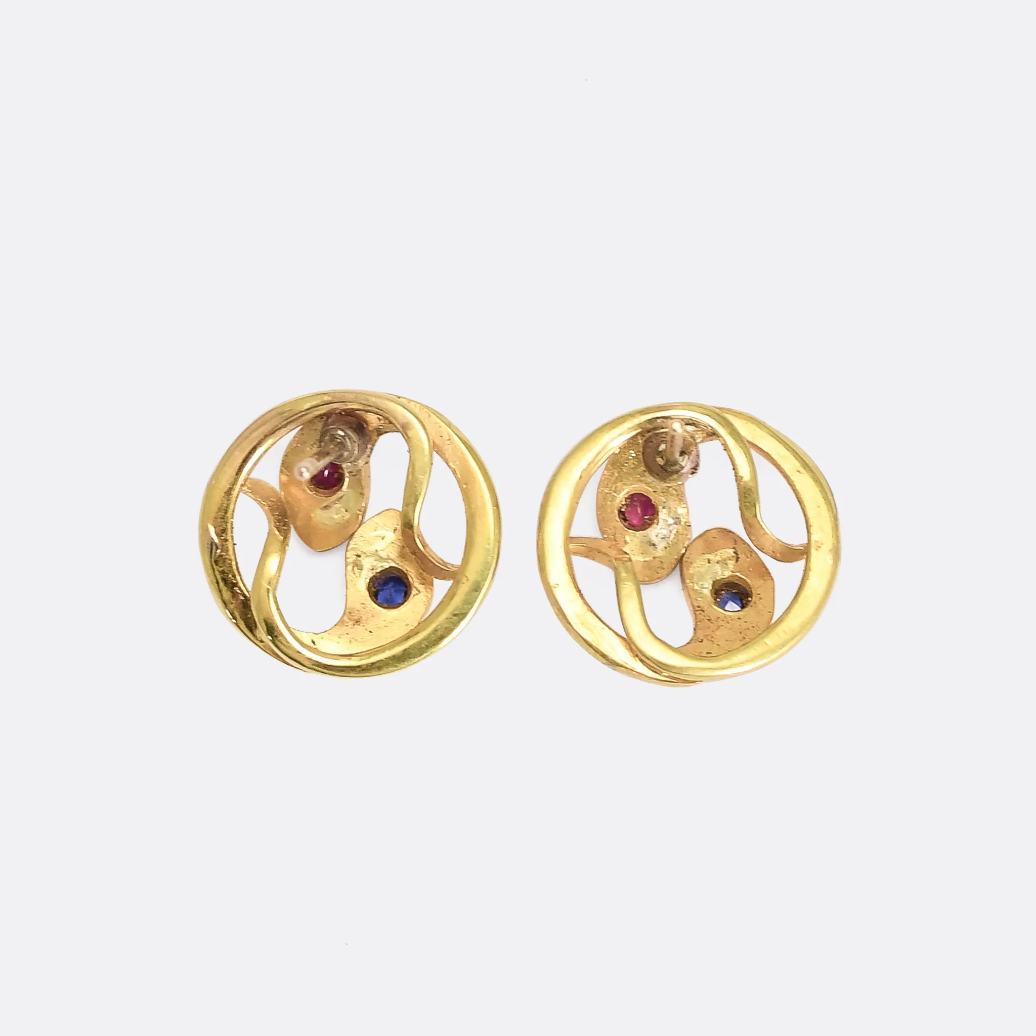 Edwardian Sapphire & Ruby Double Snake Earrings