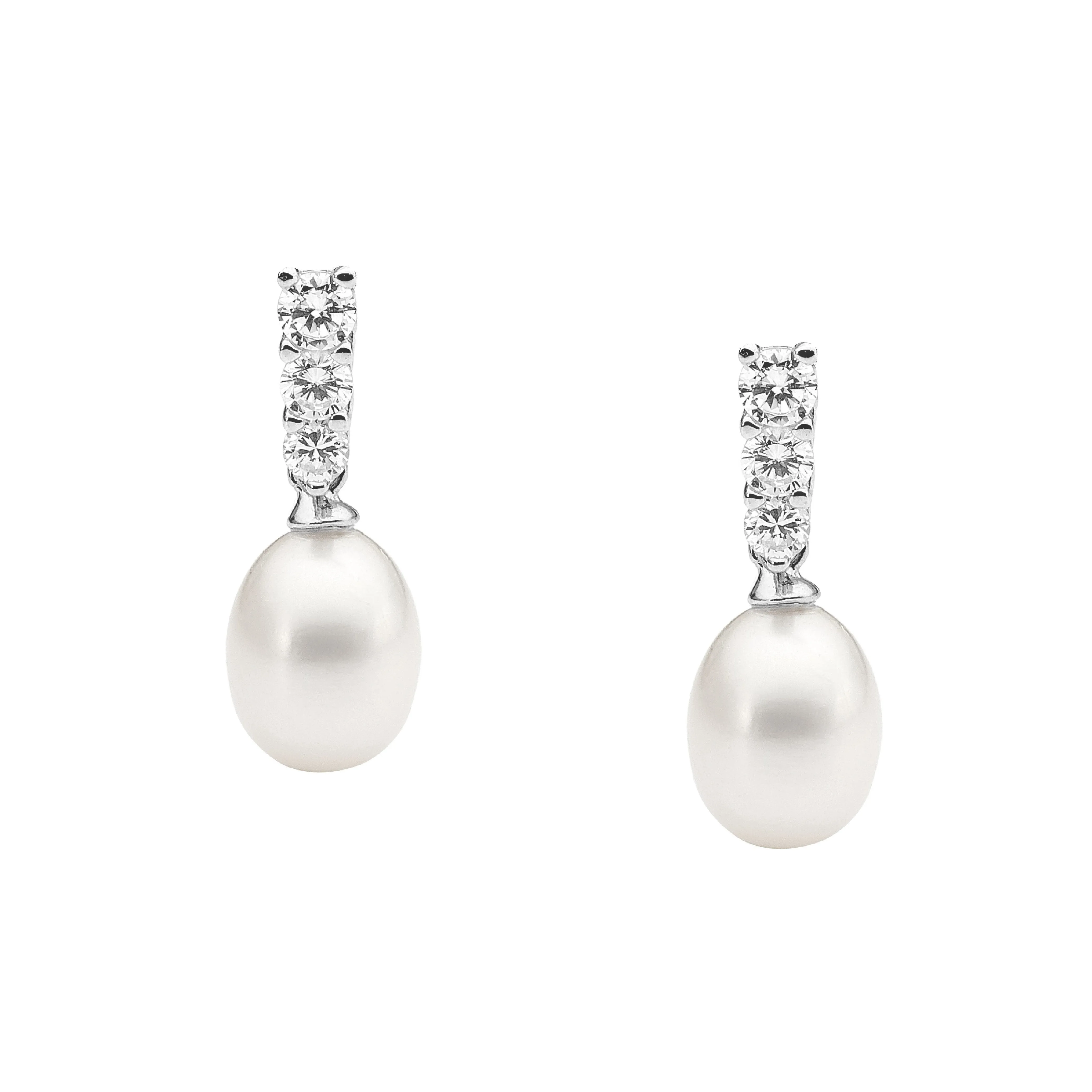 Ellani Sterling Silver CZ Pearl Drop Earrings E429