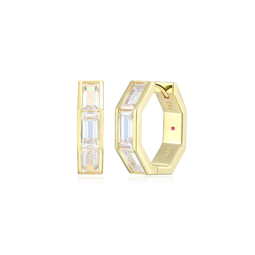Elle Baguette Sterling Silver Gold Plated CZ Hoop Earrings