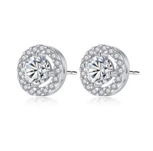 Elle Platinum Plated Cubic Zirconia Round Halo Stud Earrings