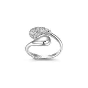 Elle Raindrop Sterling Silver Rhodium Plated Pave CZ and Puffy Pear Shape Bypass Ring