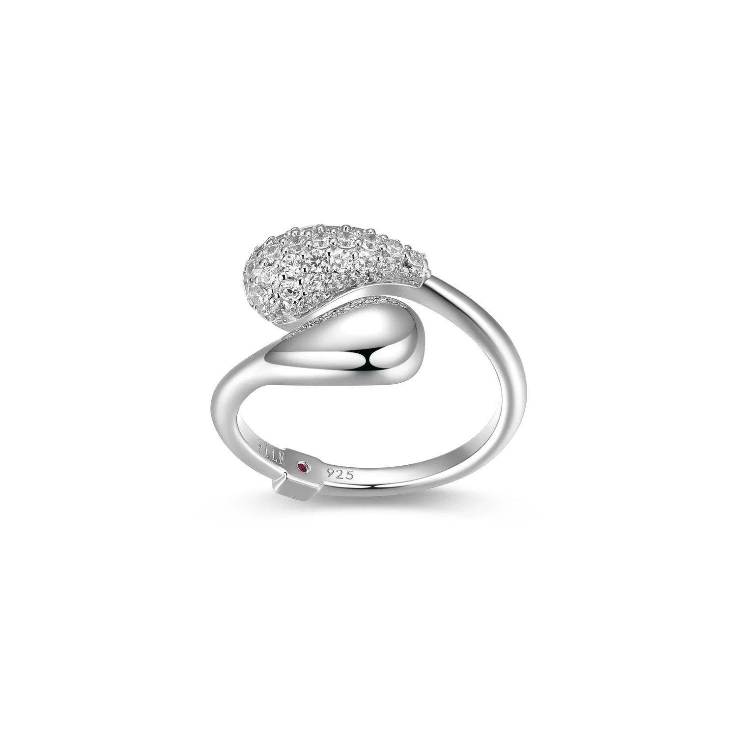Elle Raindrop Sterling Silver Rhodium Plated Pave CZ and Puffy Pear Shape Bypass Ring