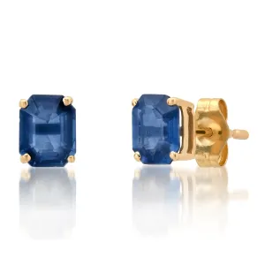 Emerald Cut Blue Sapphire Sprinkle Stud Earrings