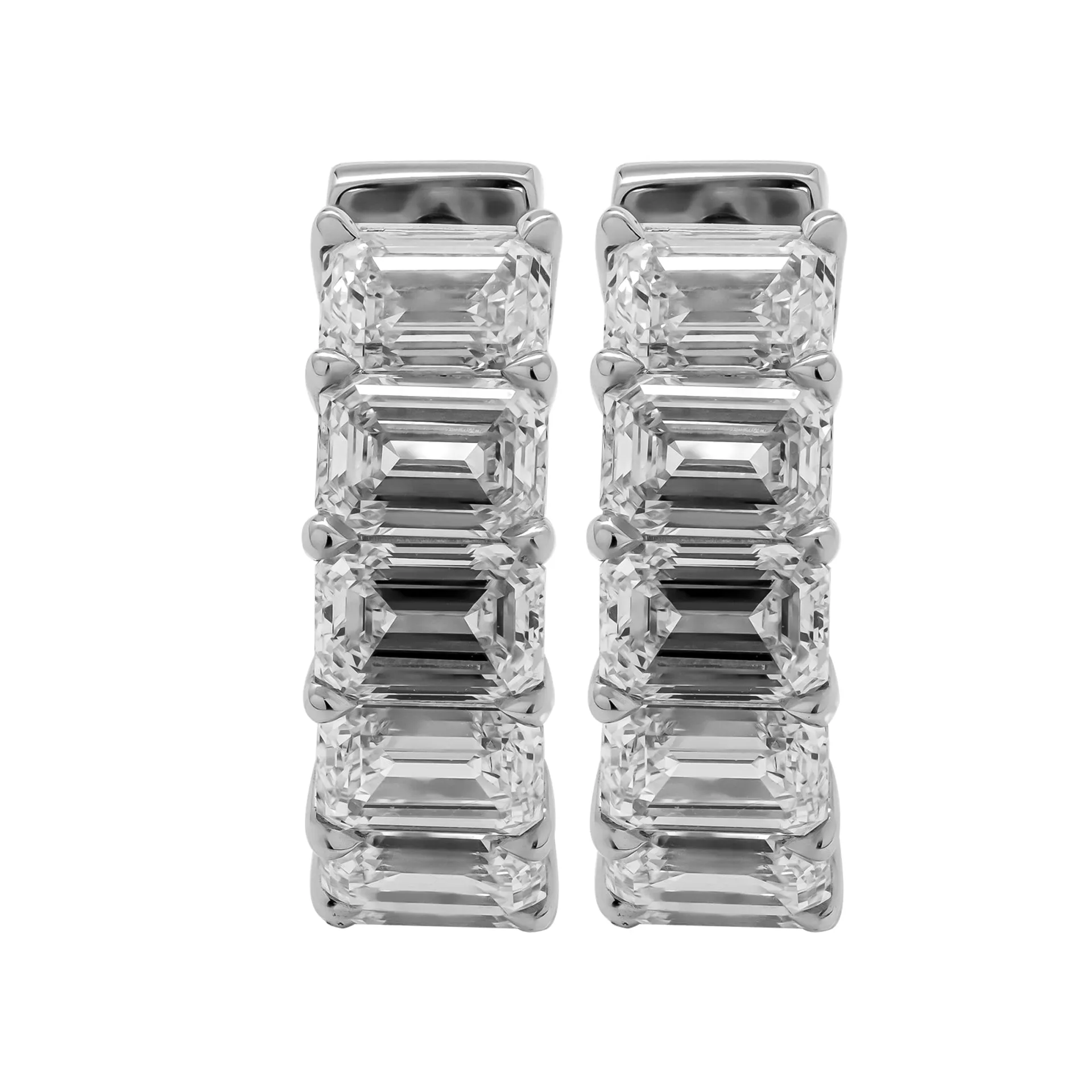 Emerald Diamond Hoop Earrings in Platinum