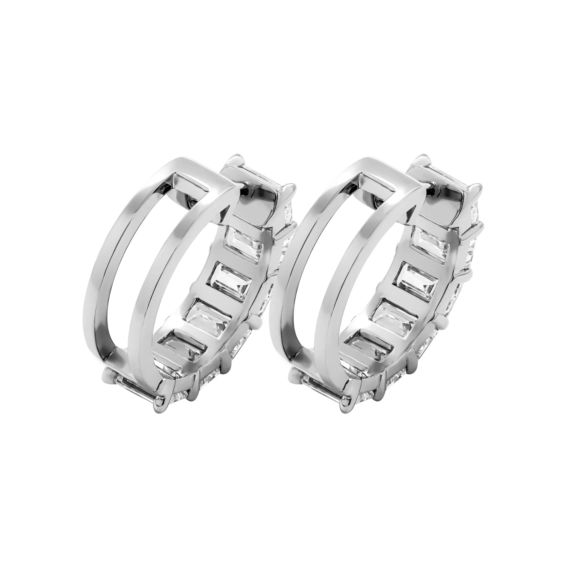 Emerald Diamond Hoop Earrings in Platinum