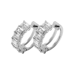 Emerald Diamond Hoop Earrings in Platinum
