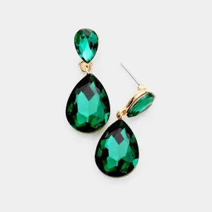 Emerald Green Crystal Double Teardrop Earrings
