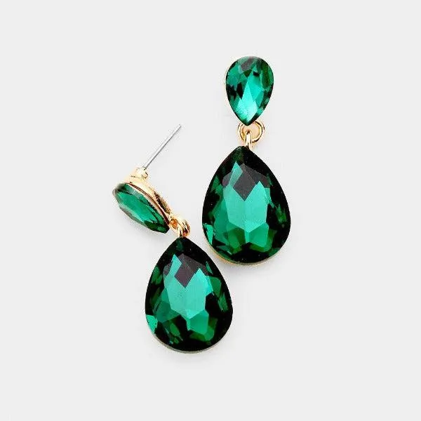 Emerald Green Crystal Double Teardrop Earrings