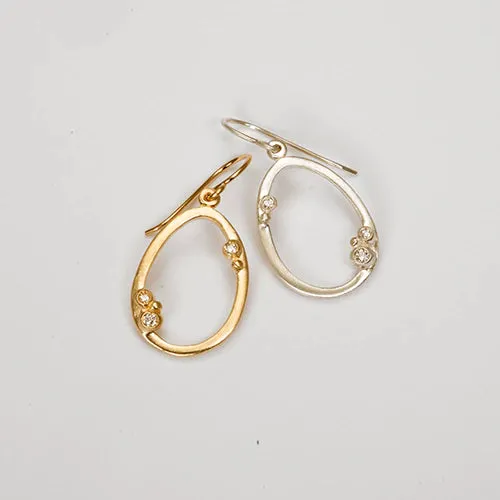 Encrusted Outlined Egg Earrings - Sterling Silver