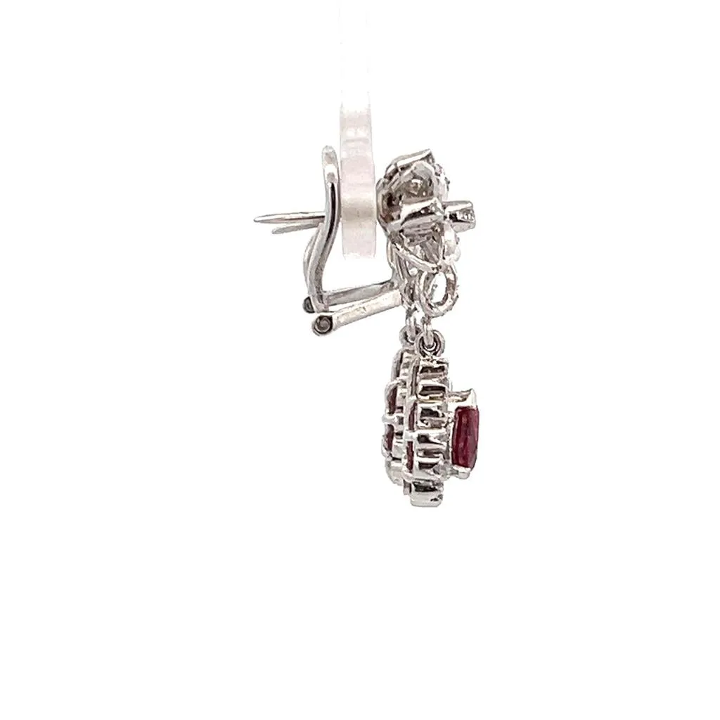 Estate 14K White Gold 0.50ctw Ruby & Diamond Floral Drop Earrings
