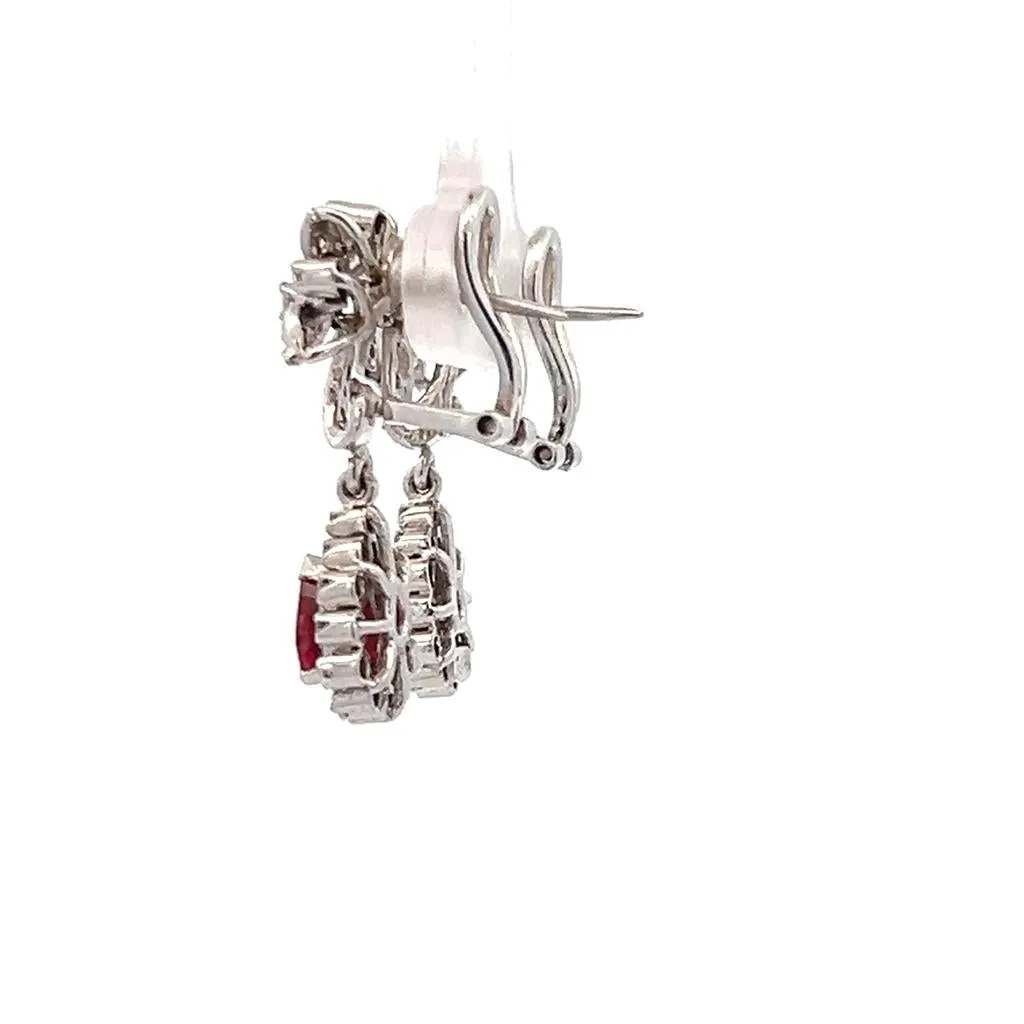 Estate 14K White Gold 0.50ctw Ruby & Diamond Floral Drop Earrings