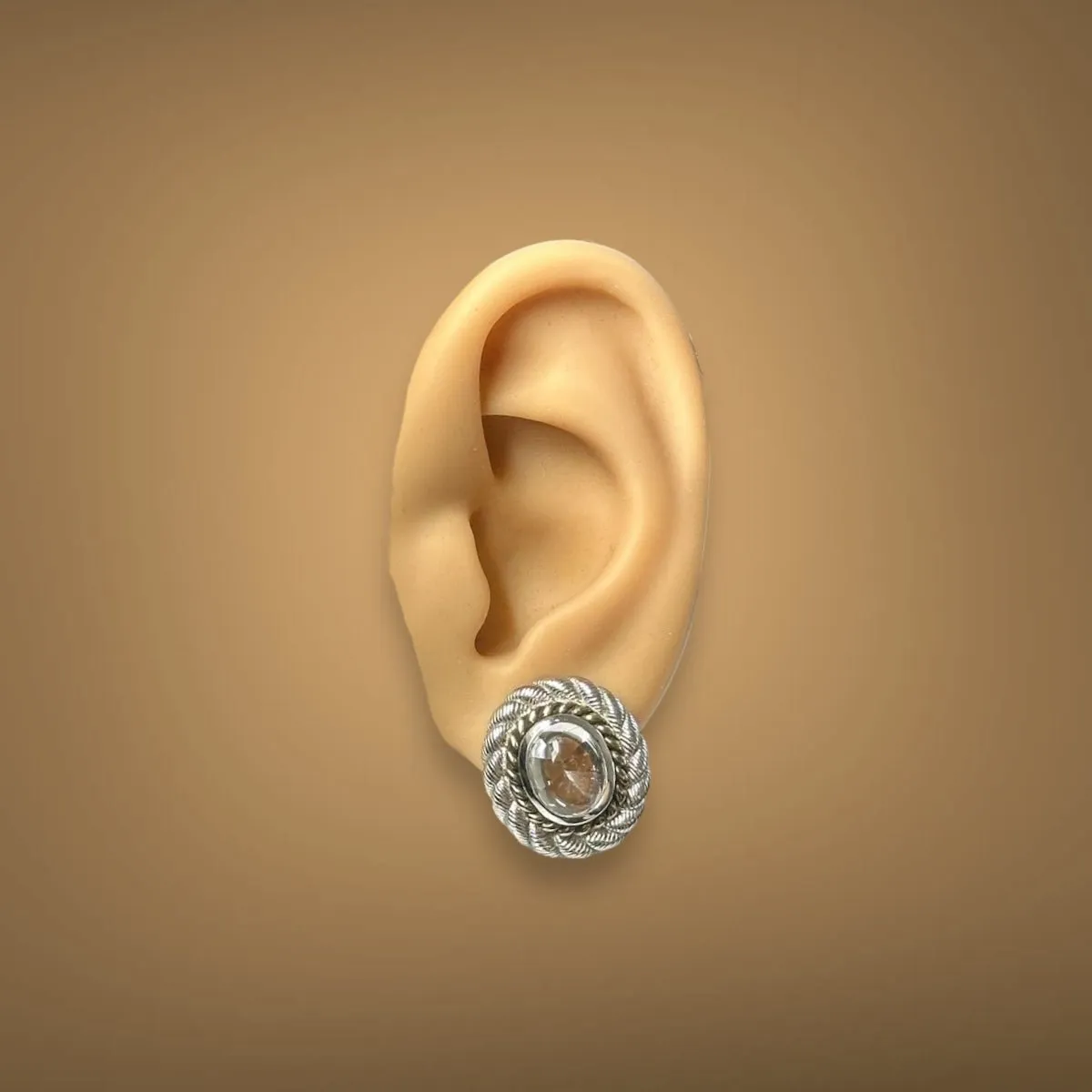 Estate Judith Ripka SS Crystal Stud Earrings