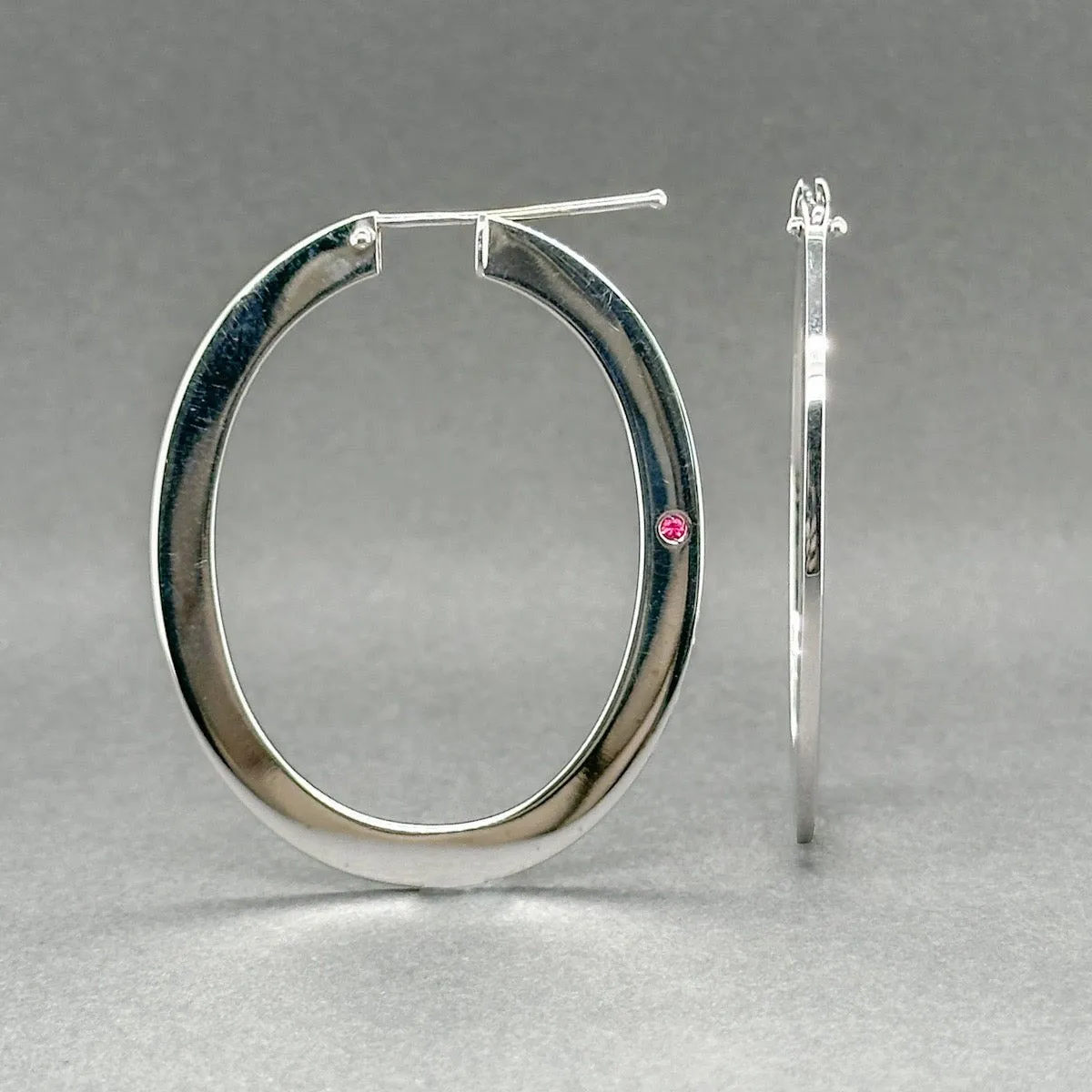Estate Roberto Coin 18K W Gold Flat Oval Hoop Earrings