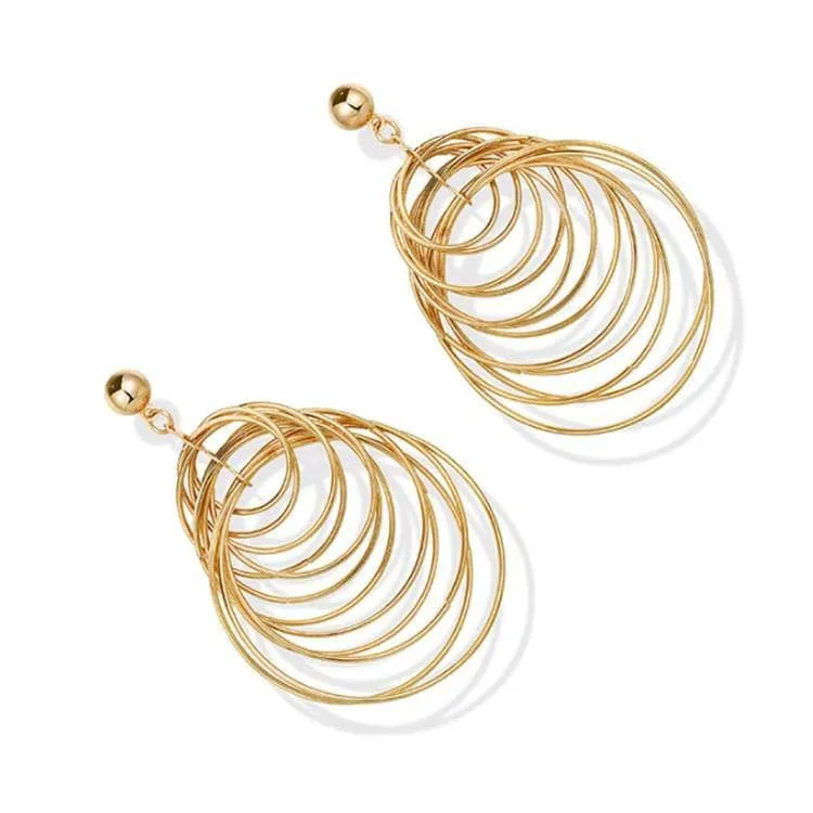 Exaggerated Golden Multiple Hoop Earrings