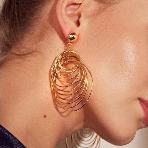 Exaggerated Golden Multiple Hoop Earrings