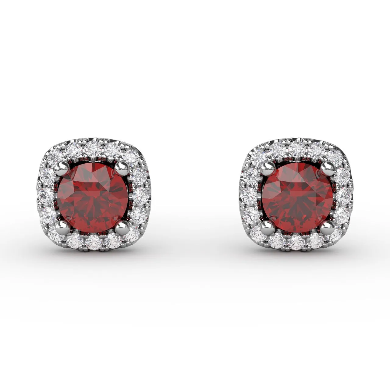 Fana 14k White Gold Cushion Cut Ruby Stud Earrings