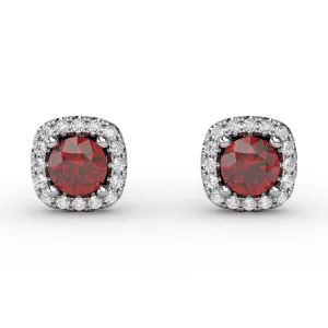 Fana 14k White Gold Cushion Cut Ruby Stud Earrings