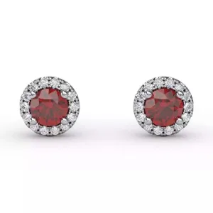 Fana Ruby and Diamond Halo Stud Earrings in 14K White Gold