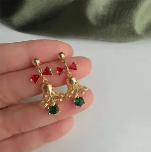 Festive Bell Red Bow Earrings