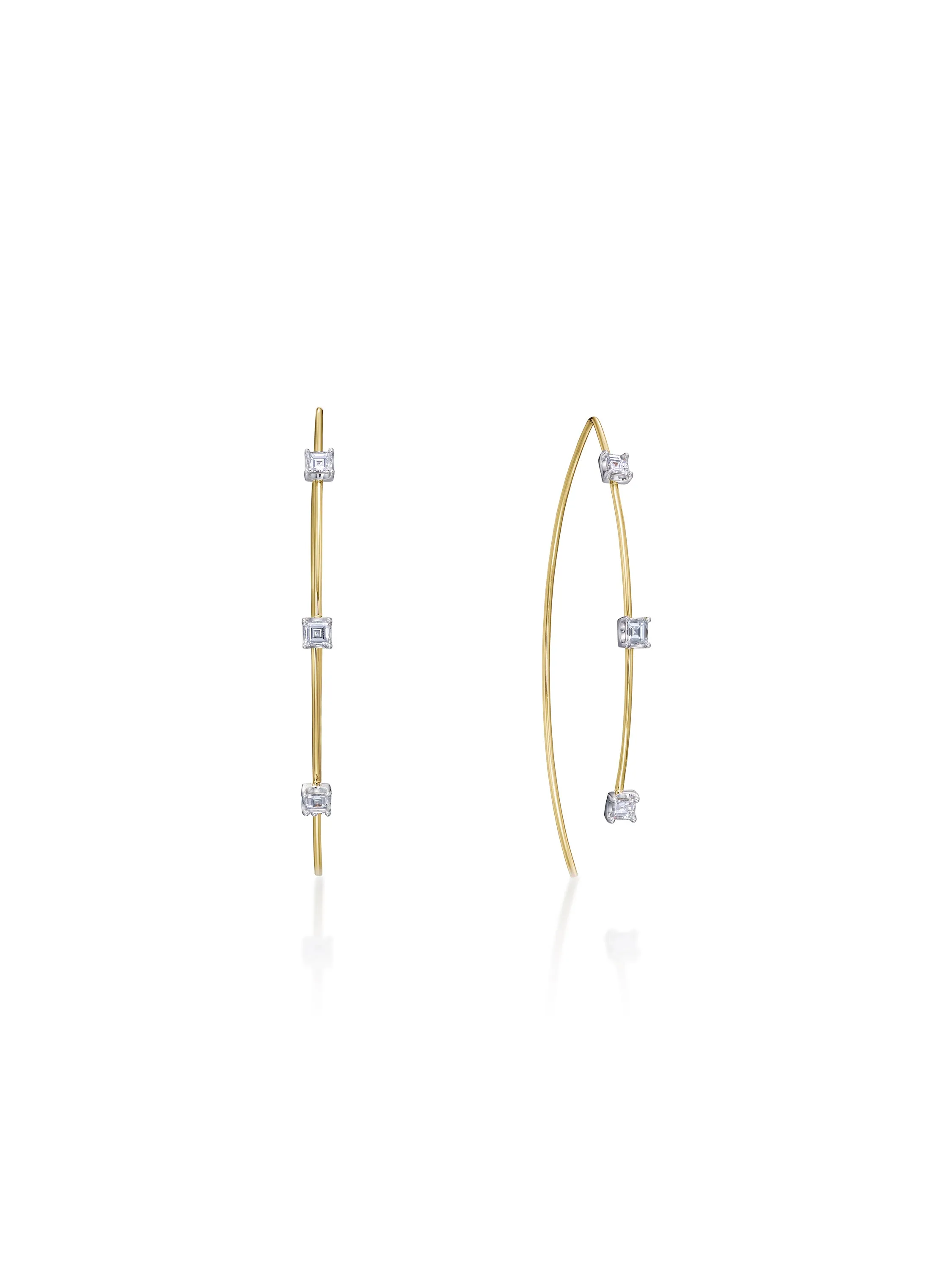 Floating Hoop Earrings with square-shaped diamonds