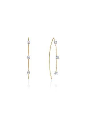 Floating Hoop Earrings with square-shaped diamonds