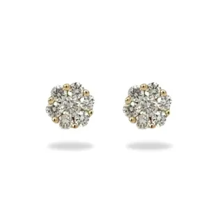Flower Child 14K Yellow Gold Brilliant Cut White Diamond Stud Earrings