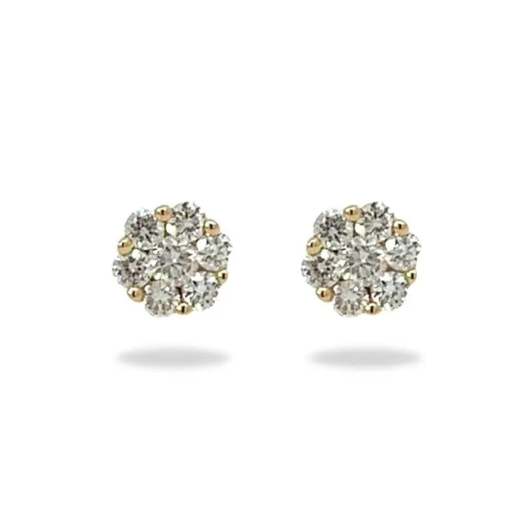 Flower Child 14K Yellow Gold Brilliant Cut White Diamond Stud Earrings