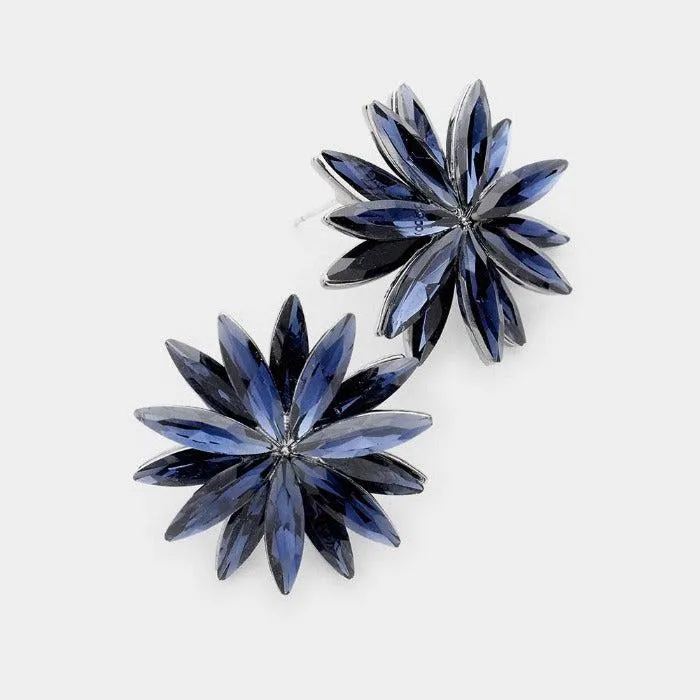 Flower Montana Blue Crystal Cluster Earrings