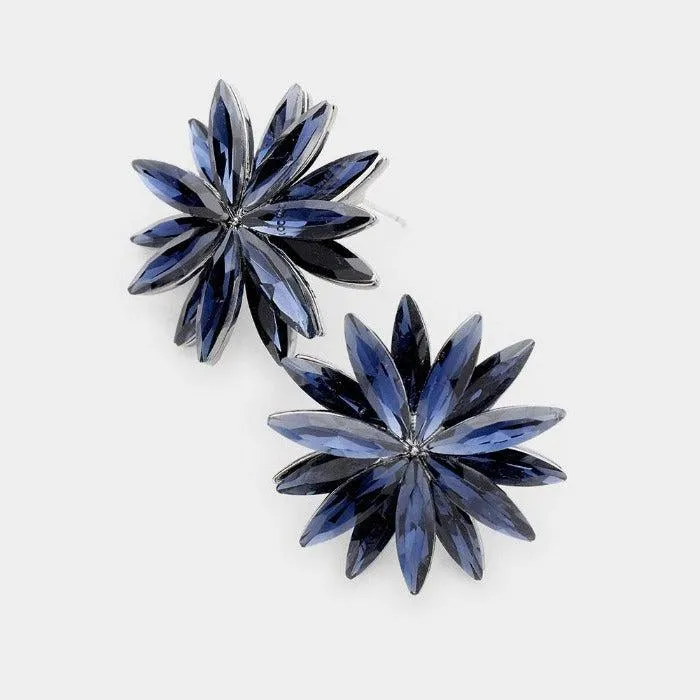 Flower Montana Blue Crystal Cluster Earrings
