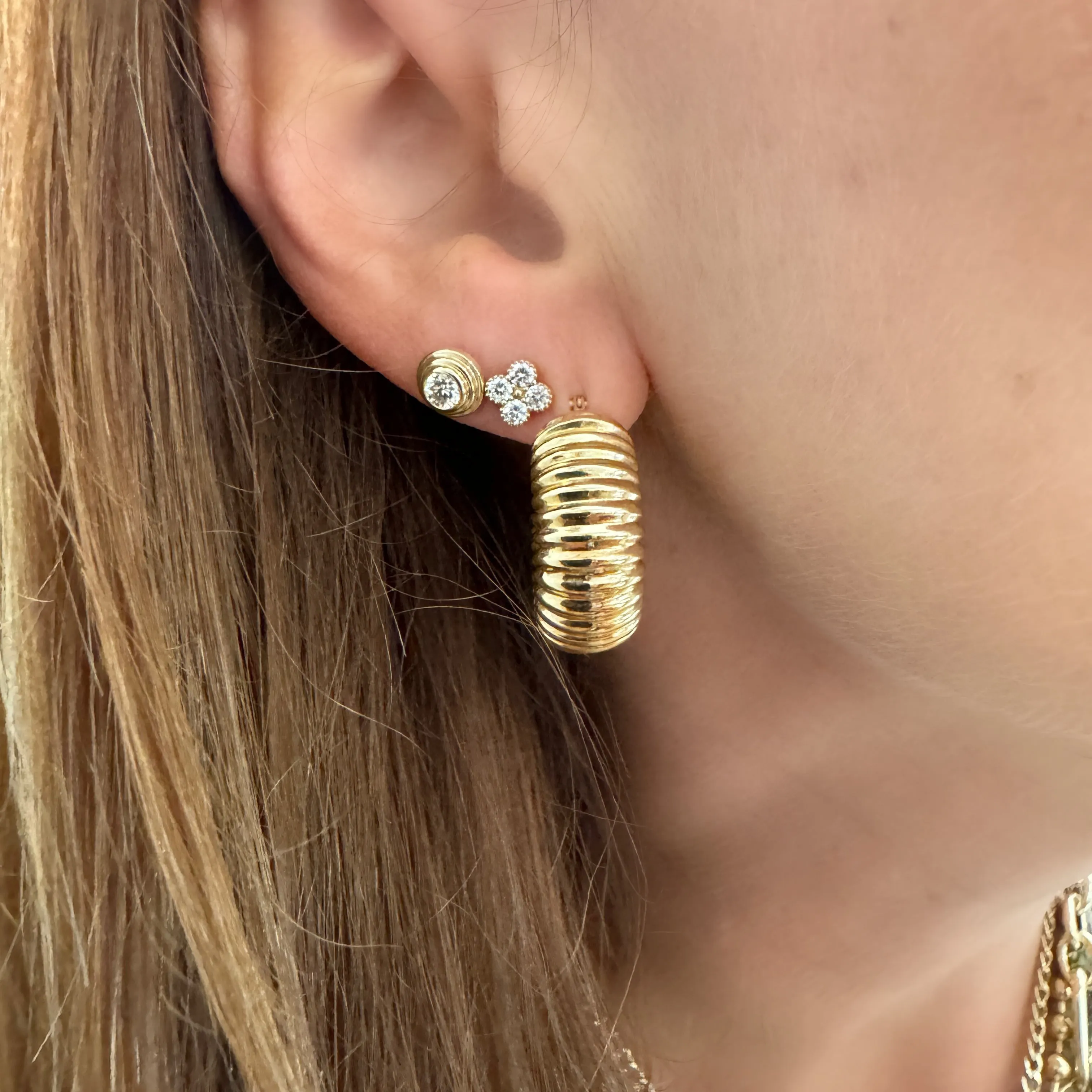 Fluted Bezel Set Diamond Stud Earrings