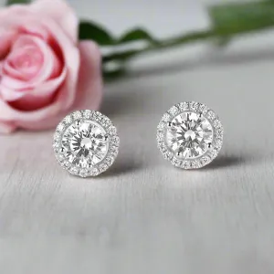 Four Prong Round Diamond Belle Dame Halo Earrings