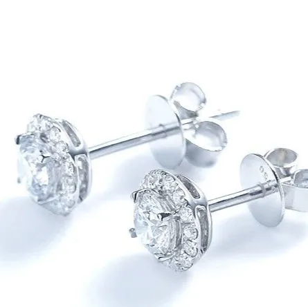 Four Prong Round Diamond Belle Dame Halo Earrings