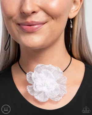 French Facade - White - Beaded Center Tulle Flower Paparazzi Choker Necklace