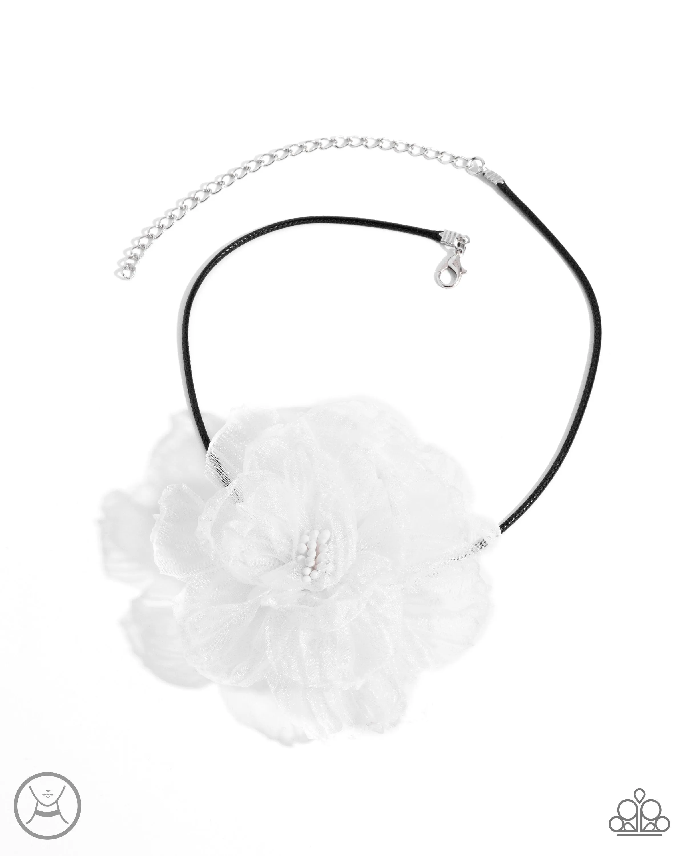 French Facade - White - Beaded Center Tulle Flower Paparazzi Choker Necklace