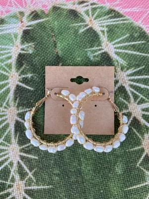 Fresh Water Pearl Hoop Earrings