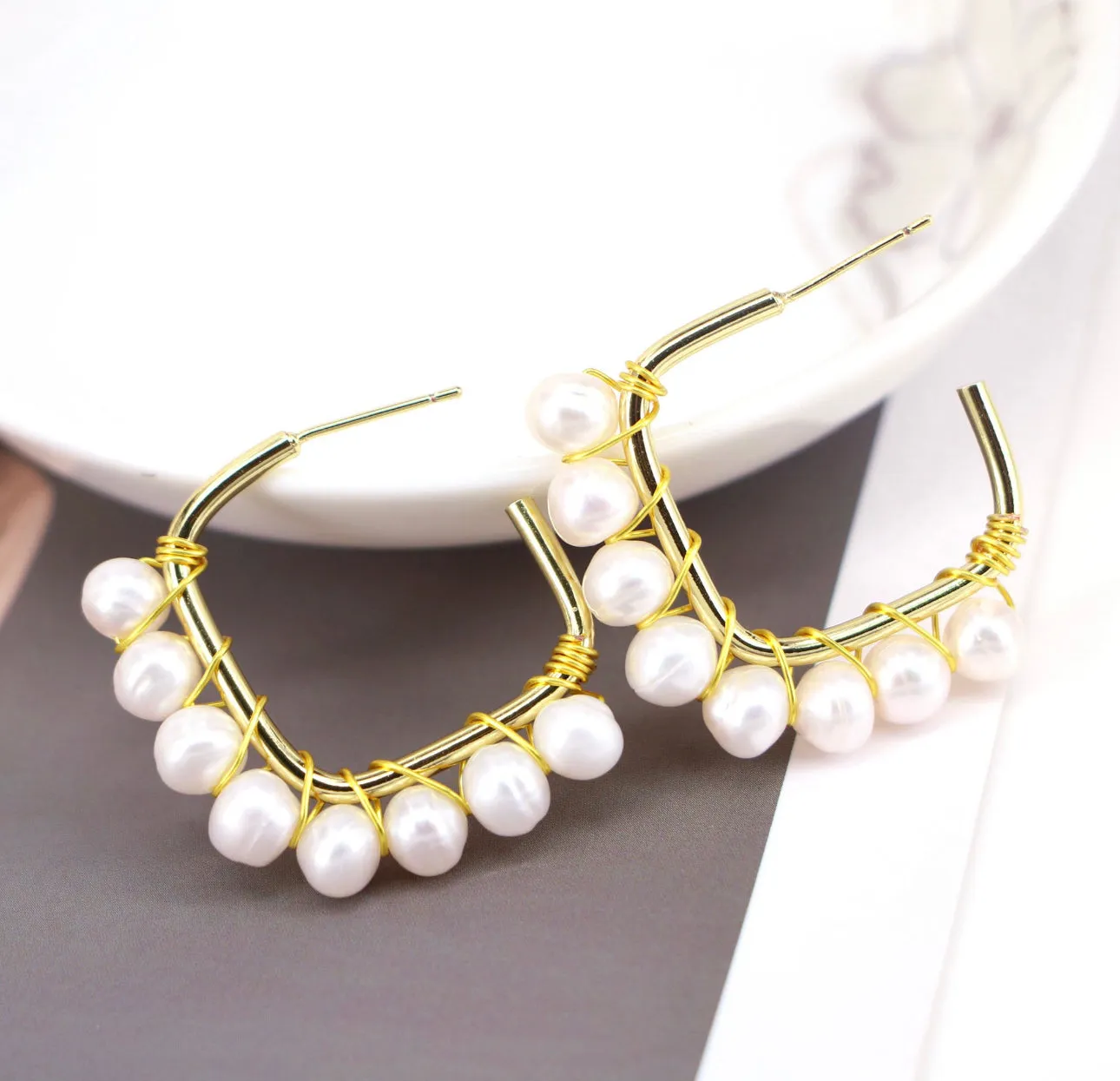 Fresh Water Pearls and Gold Plated Brass Earrings 220-41 | Erika Williner Designs