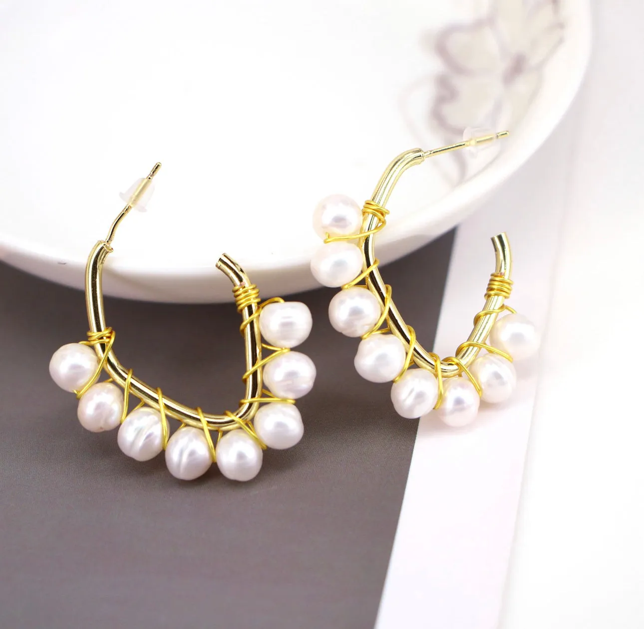 Fresh Water Pearls and Gold Plated Brass Earrings 220-41 | Erika Williner Designs