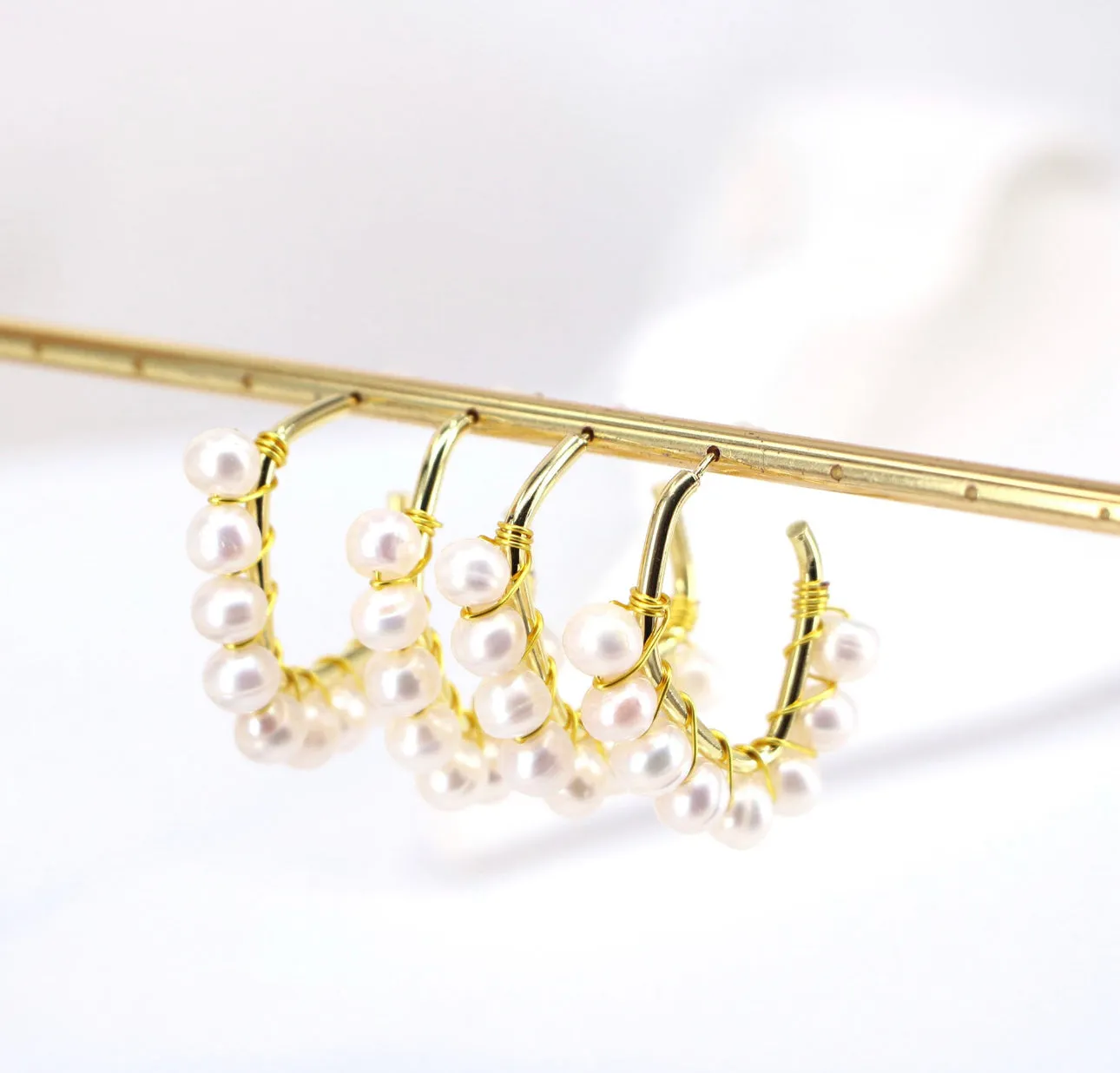 Fresh Water Pearls and Gold Plated Brass Earrings 220-41 | Erika Williner Designs