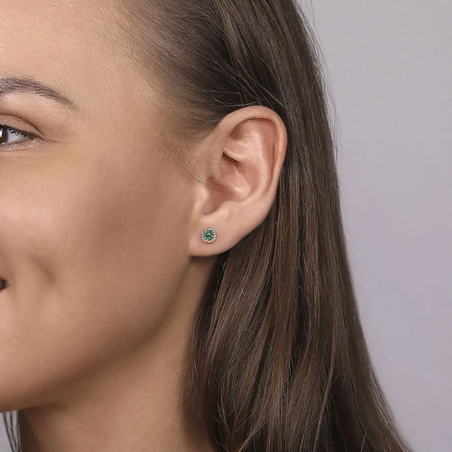 Gabriel & Co. Emerald & Diamond Halo Stud Earrings