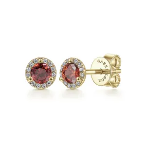 Gabriel & Co. Garnet & Diamond Halo Stud Earrings