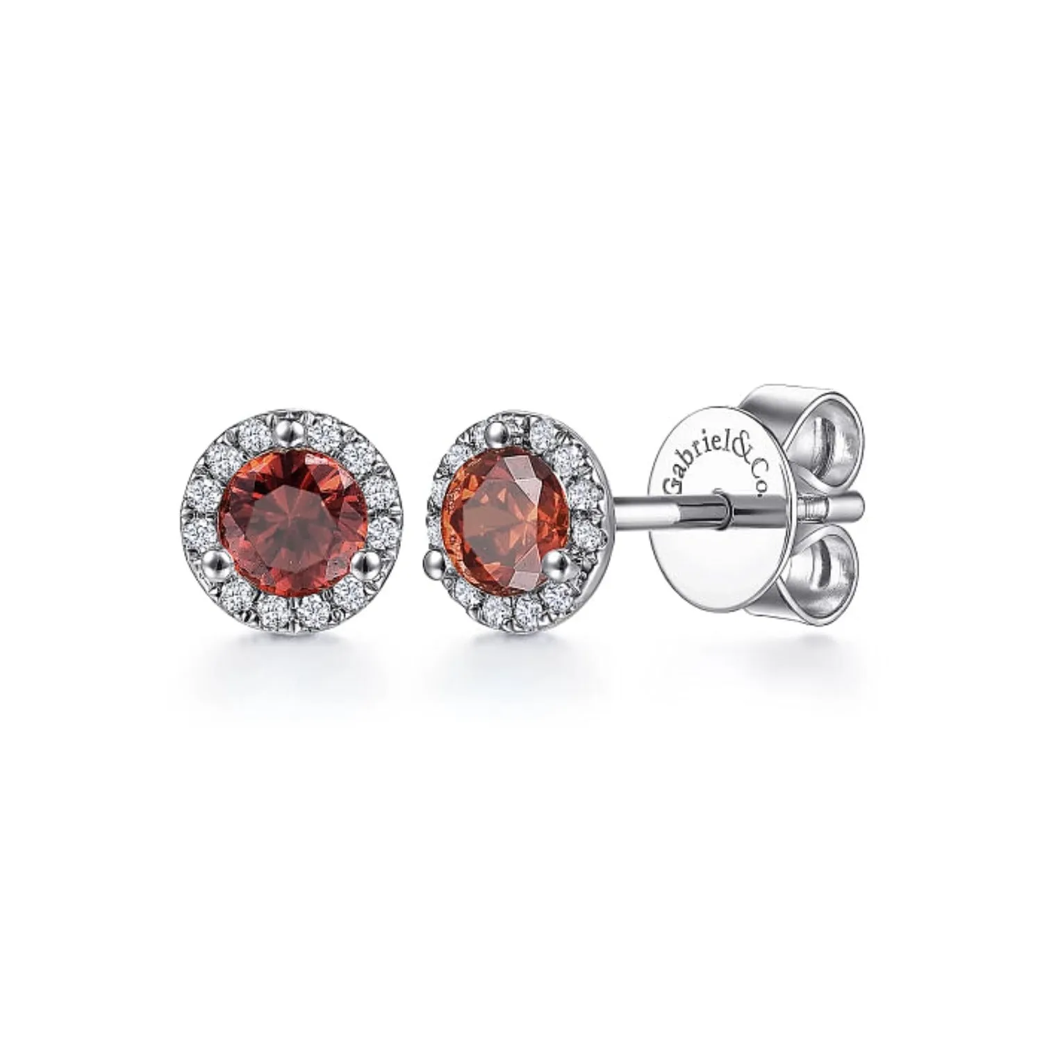 Gabriel & Co. Garnet & Diamond Halo Stud Earrings