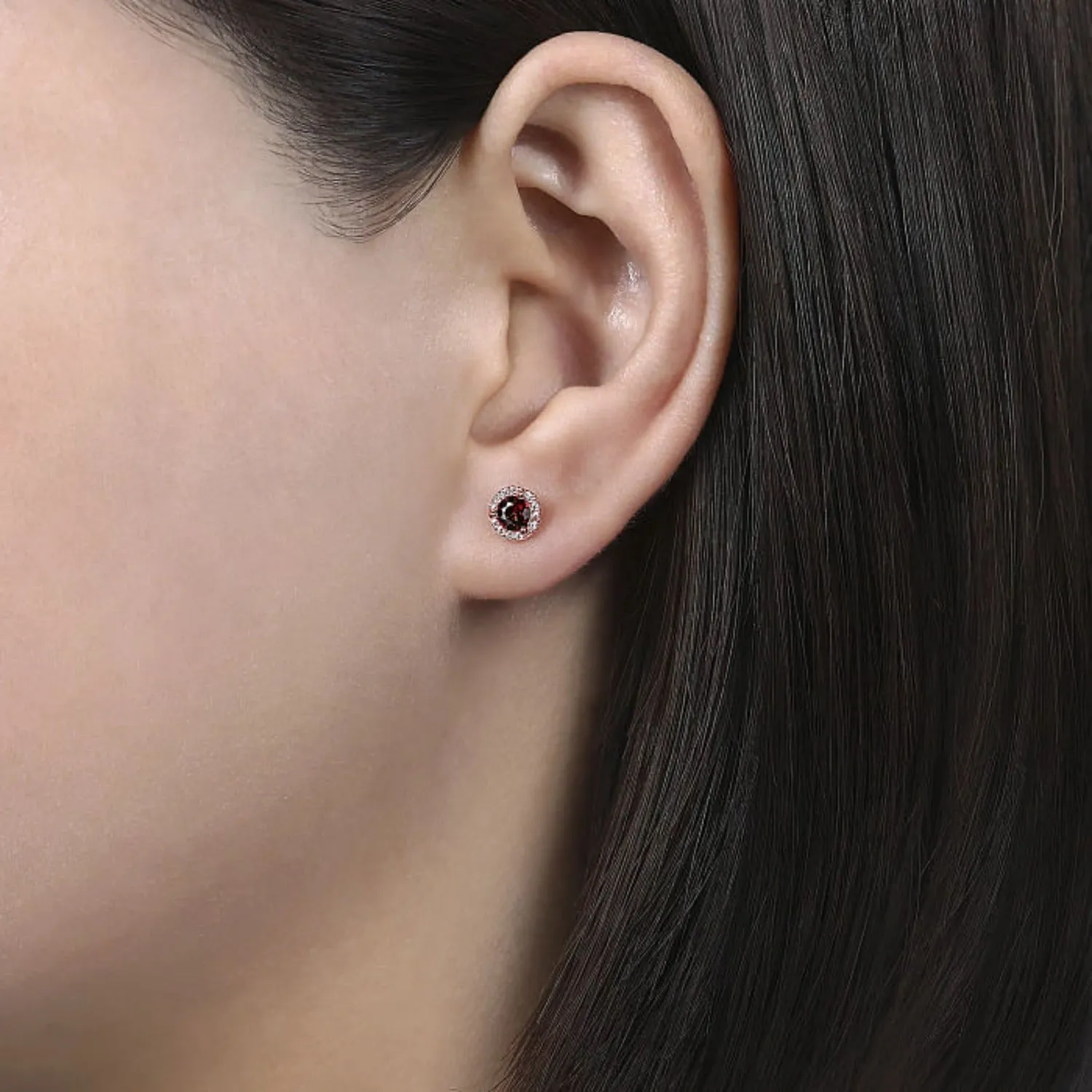 Gabriel & Co. Garnet & Diamond Halo Stud Earrings