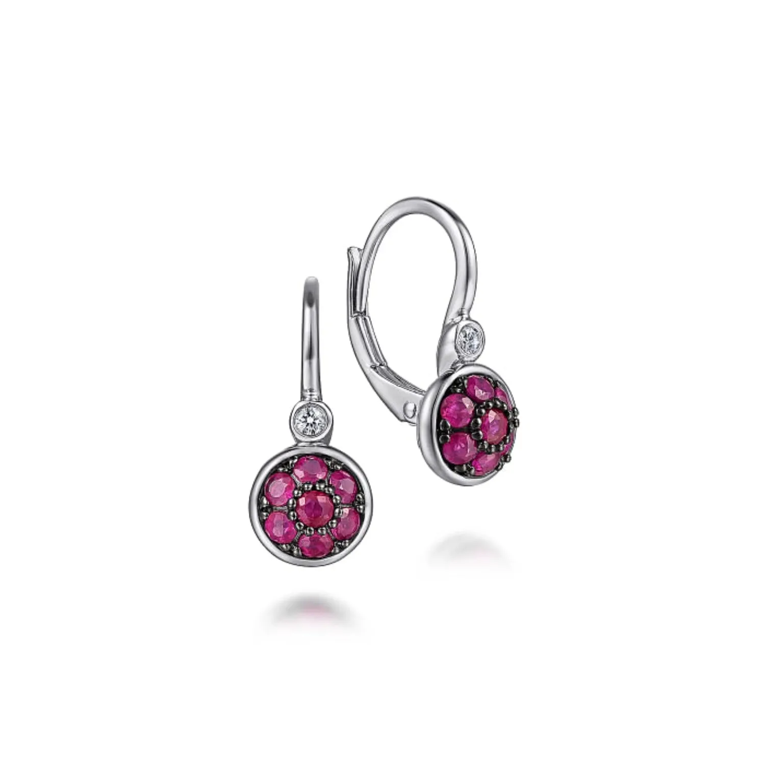 Gabriel & Co. Sterling Silver Ruby & Diamond Cluster Leverback Earrings