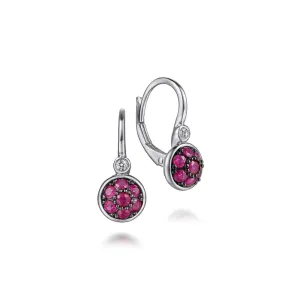 Gabriel & Co. Sterling Silver Ruby & Diamond Cluster Leverback Earrings