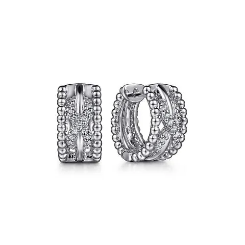 Gabriel Sterling Silver 14MM Twisted Bujukan Huggie Earrings with 0.25Ct White Sapphires