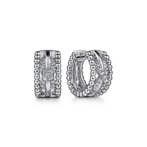 Gabriel Sterling Silver 14MM Twisted Bujukan Huggie Earrings with 0.25Ct White Sapphires