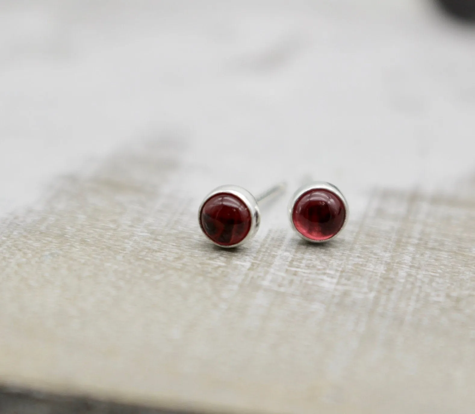 Garnet sterling silver stud earrings