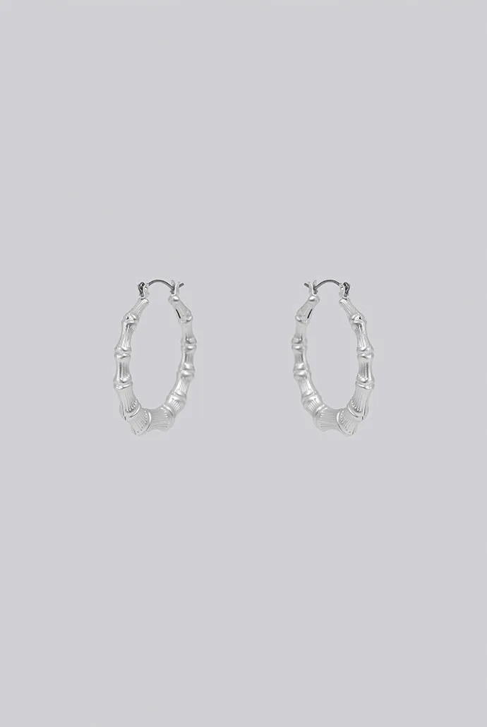 Gedor Matt Silver Bamboo Hoop Earrings