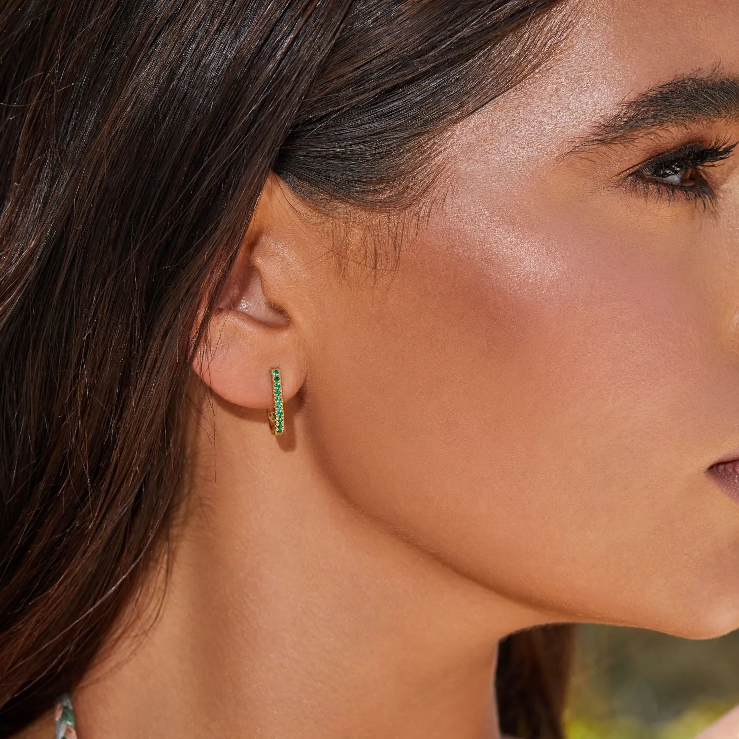 Gemstone Pave Paper Clip Huggie Earrings